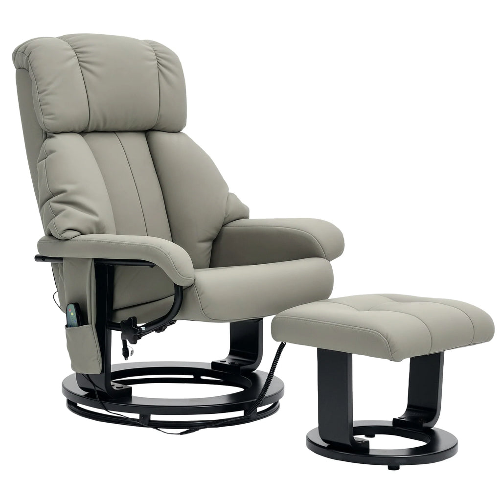 HOMCOM Relaxsessel Grau mit Massage, Liegefunktion & Fußhocker, Kunstleder