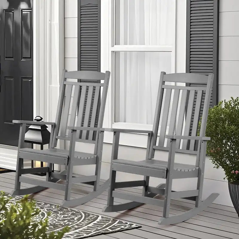 Vrakae All Weather Outdoor High Back Rocking Chair Set of 2