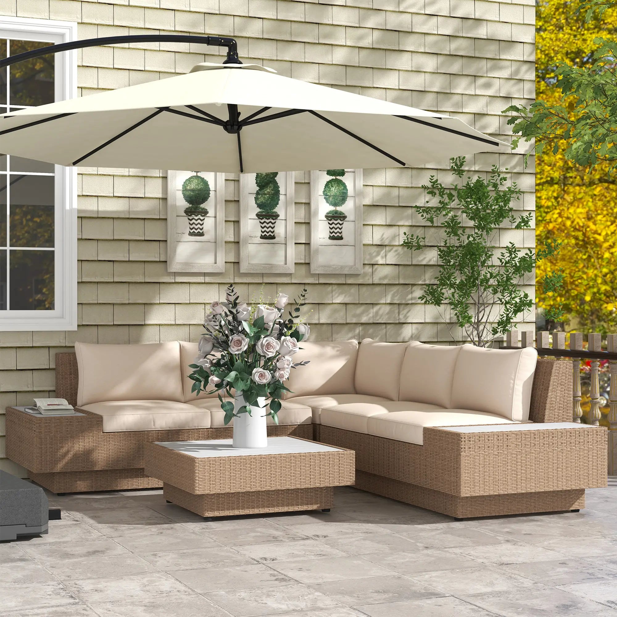 Outsunny Gartenmöbelset 4-teilig wetterfest mit Ablage Polyrattan