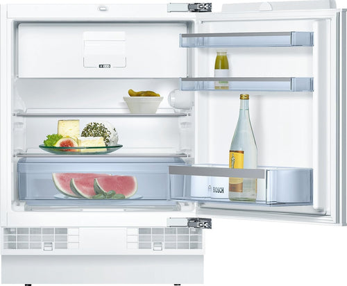 Bosch KUL15AFF0 Serie 6 Unterbau-Kühlschrank, 82 x 60 cm Nische, 123 L, Flachscharnier, Made in Germany, LED-Beleuchtung gleichmäßige Ausleuchtung, MultiBox Lagerung von Obst und Gemüse