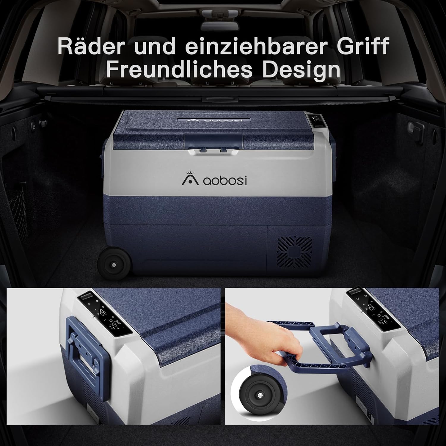 AAOBOSI Compressor Cool Box 36 L, Cool Box Car with WiFi App Control, 12/24 V and 100-240 V Electric Cool Box, up to -20 °C for Car, Truck, Boat, Motorhome, Camping, Double Zone