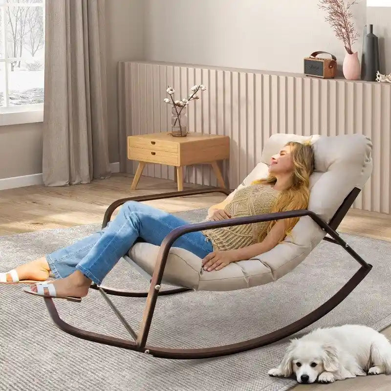 Oversized Rocking Lounge Chair, 450 lbs Extra Large Outdoor Recliner with Water-resistant Cushions