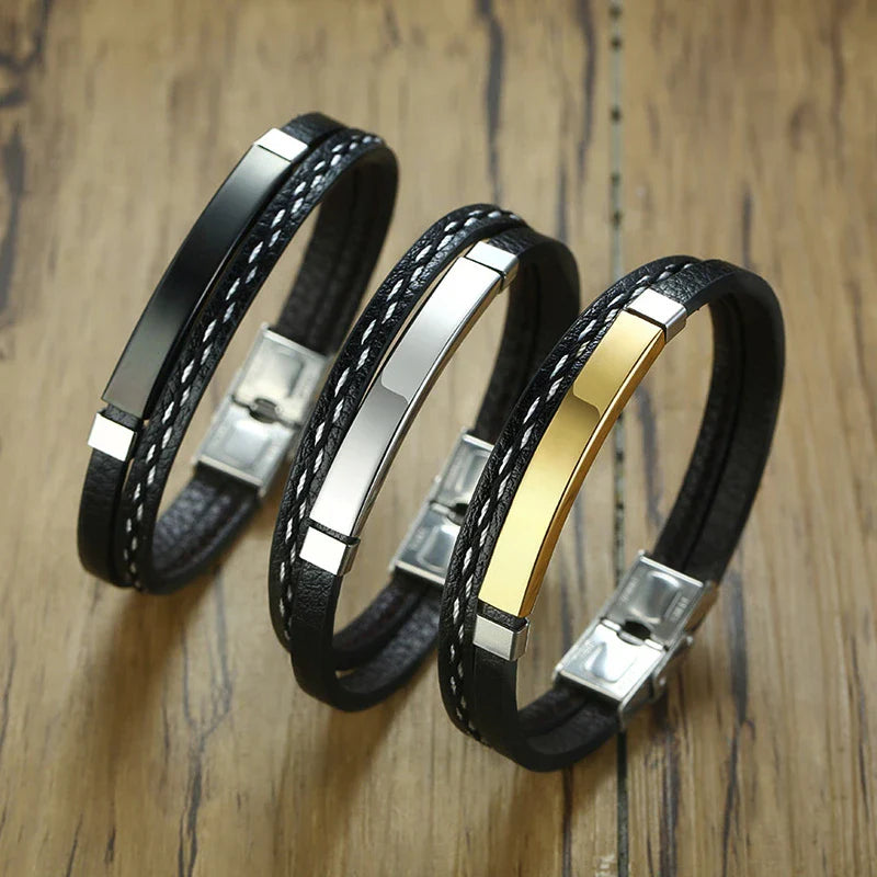 Unique Sew Lines Leather Bracelet
