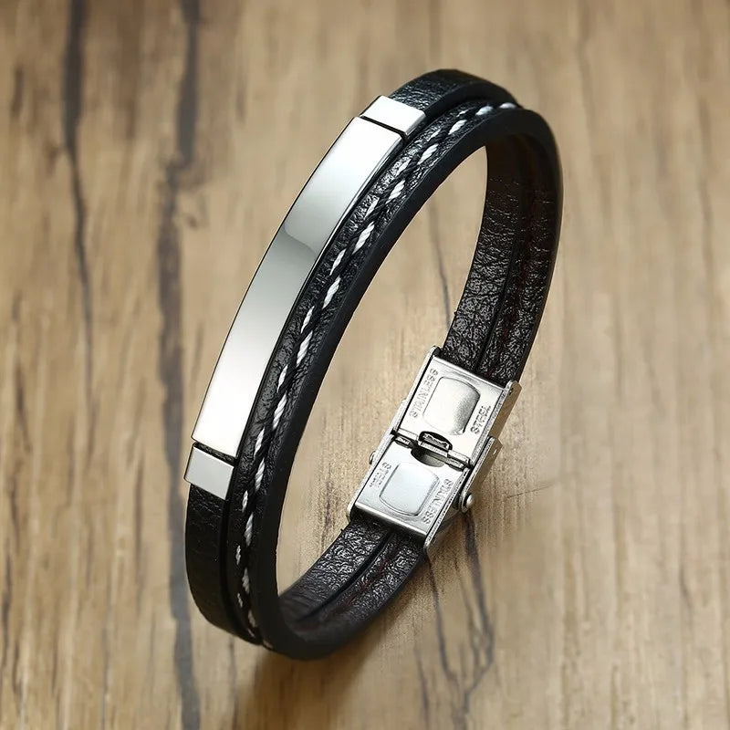 Unique Sew Lines Leather Bracelet