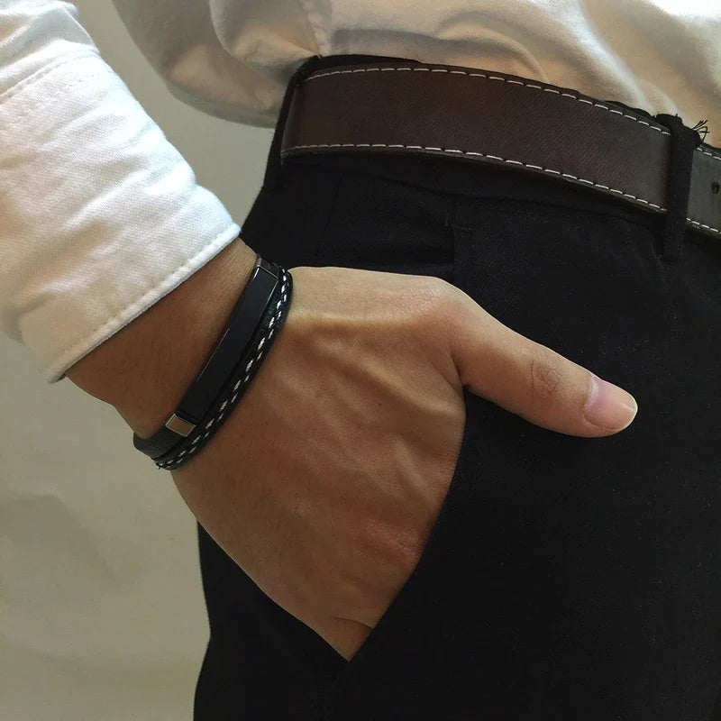 Unique Sew Lines Leather Bracelet