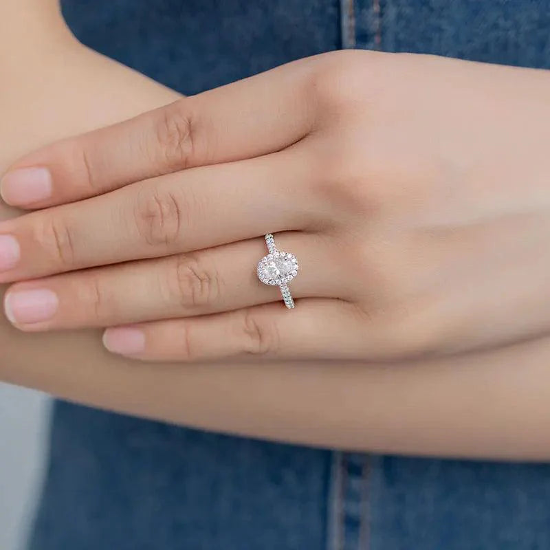 Oval Cut Moissanite Halo Ring