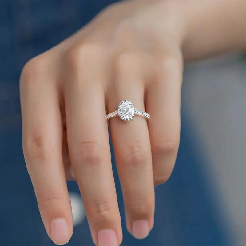Oval Cut Moissanite Halo Ring