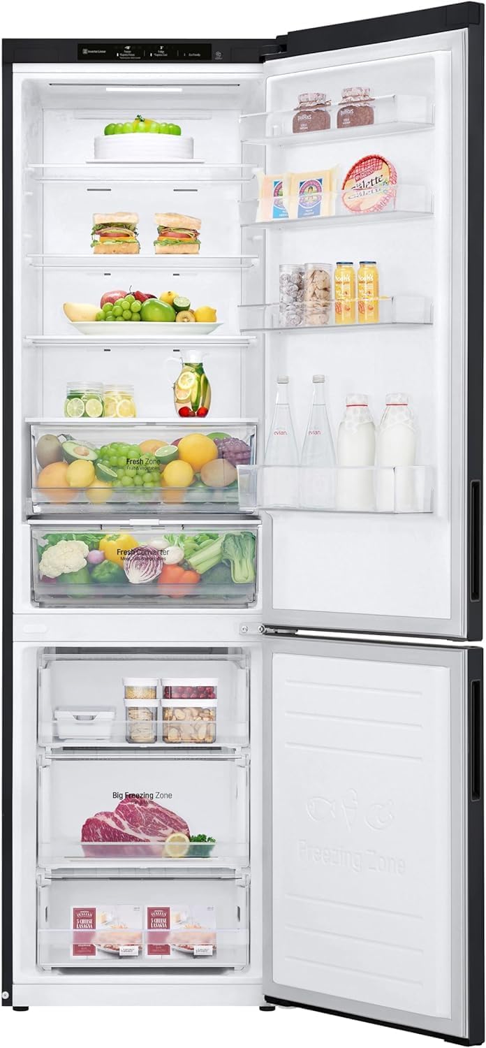 LG GBP62MCNAC Kühl-Gefrierkombi – 384 L, Energieeffizienz A, Total NoFrost, DoorCooling+, niedriger Geräuschpegel, modernes Design in Anthrazit Schwarz, 59,5 x 67,5 x 203 cm