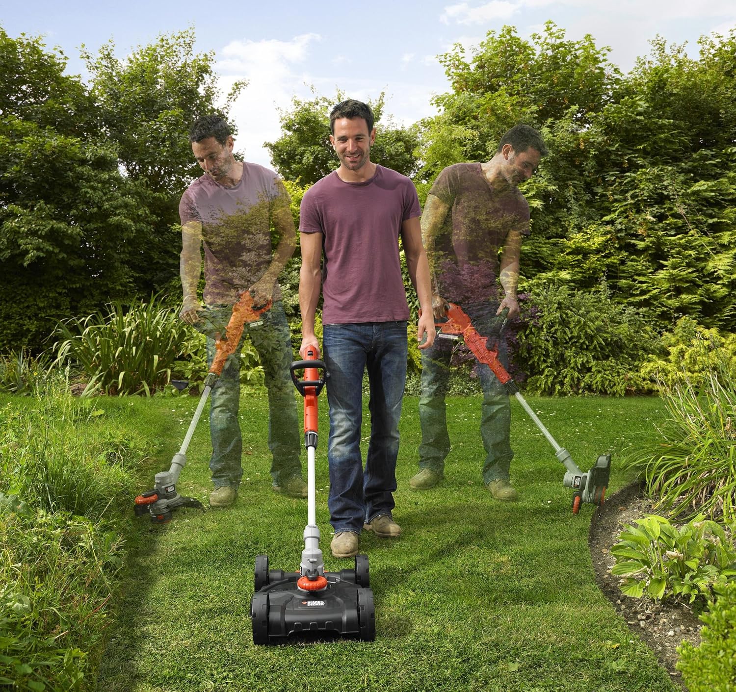 BLACK+DECKER 3-in-1 Multi-Trimmer-Set Rasentrimmer mit Akku Rasenkantenschneider (18V 2,0Ah Rasentrimmer mit Rasenmäheraufsatz, speziell für kleinste Rasenflächen und schwieriges Gelände) STC1820CM