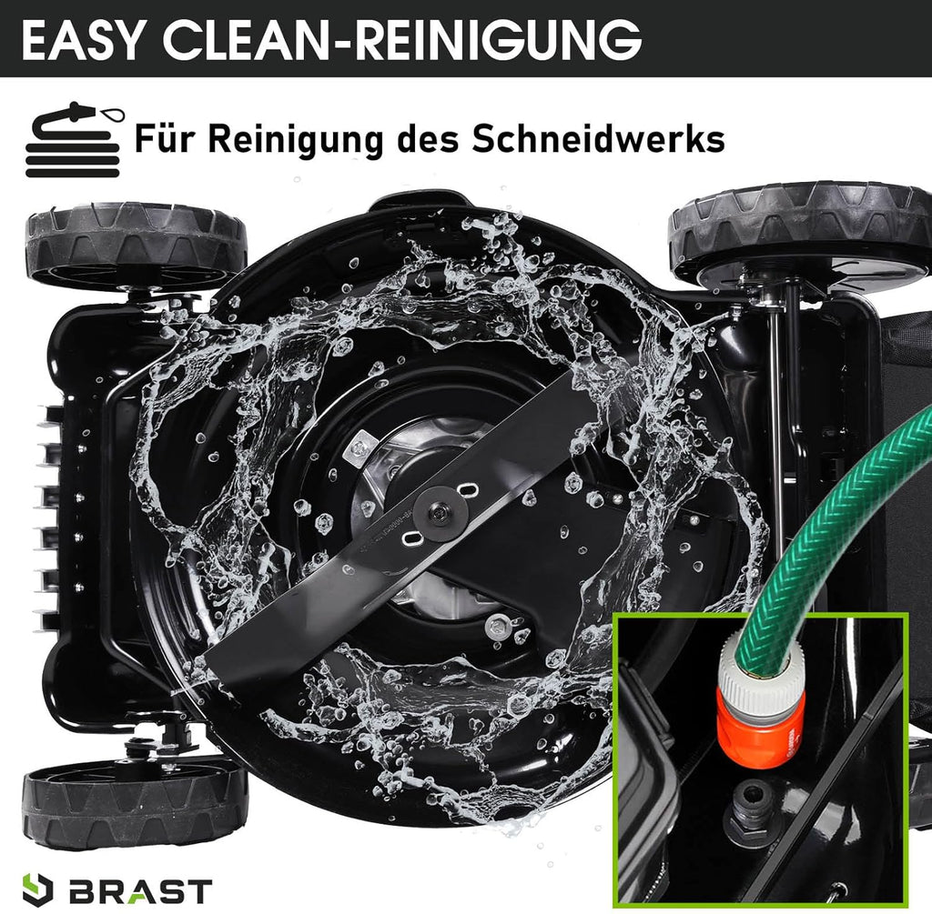 BRAST Benzin Rasenmäher mit Antrieb | 3,0kW (4,1PS) | Elektrostart | 41cm Schnittbreite | viele Modelle | TÜV | 4 Takt OHV Motor | 25-75mm Schnitthöhe | 40L Fangkorb | Stahlgehäuse | 16145 Estart