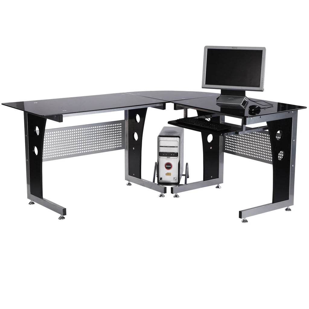 HOMCOM Eckschreibtisch L-Form mit Tastaturablage & PC-Tower-Halterung