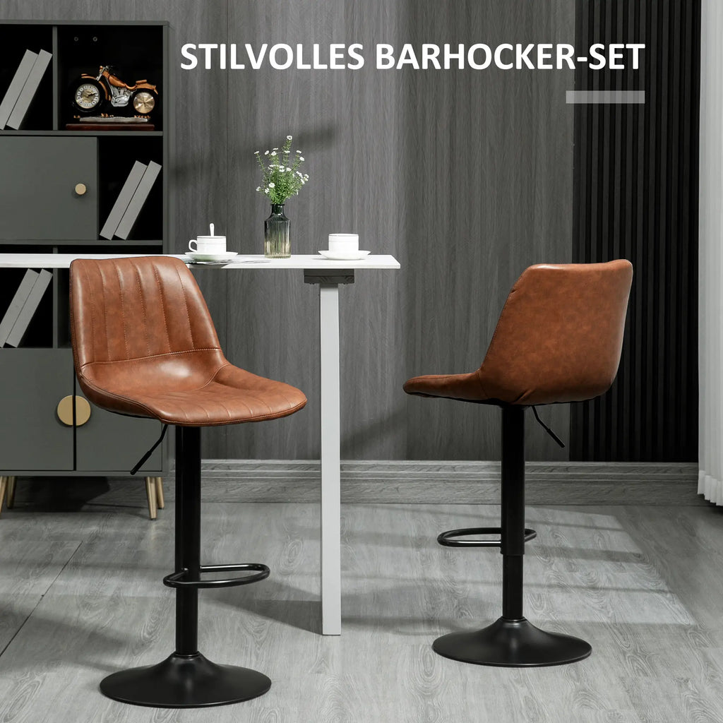 HOMCOM 2er-Set Barhocker höhenverstellbar, Kunstleder Braun