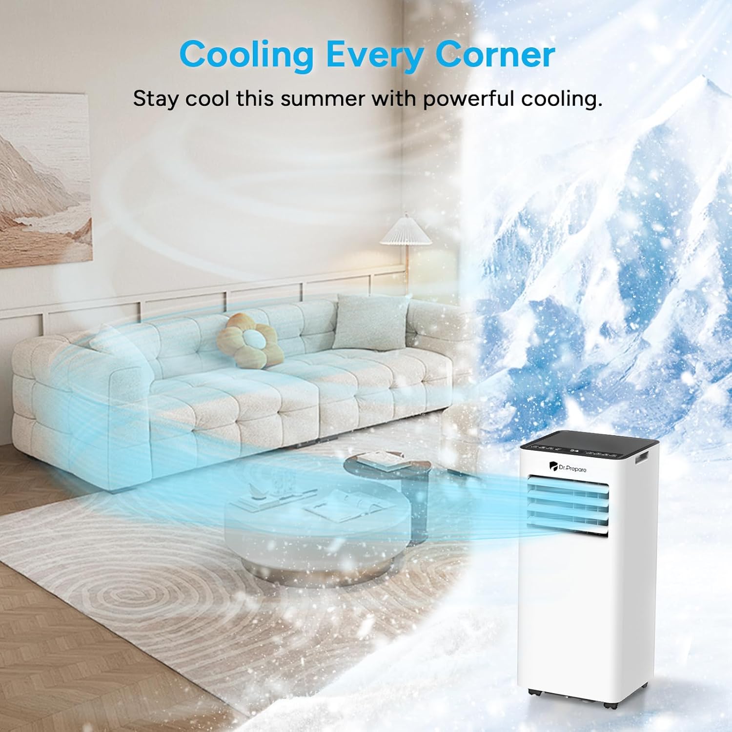 DR.PREPARE Mobiles Klimagerät 9000 BTU mit APP, 4 in 1 Mobile Klimaanlage mit Abluftschlauch, Kühlen&Ventilieren&Entfeuchten, Ventilator & Schlafmodus mit Fernbedienung, Kühlt bis zu 30m², 1-24H Timer