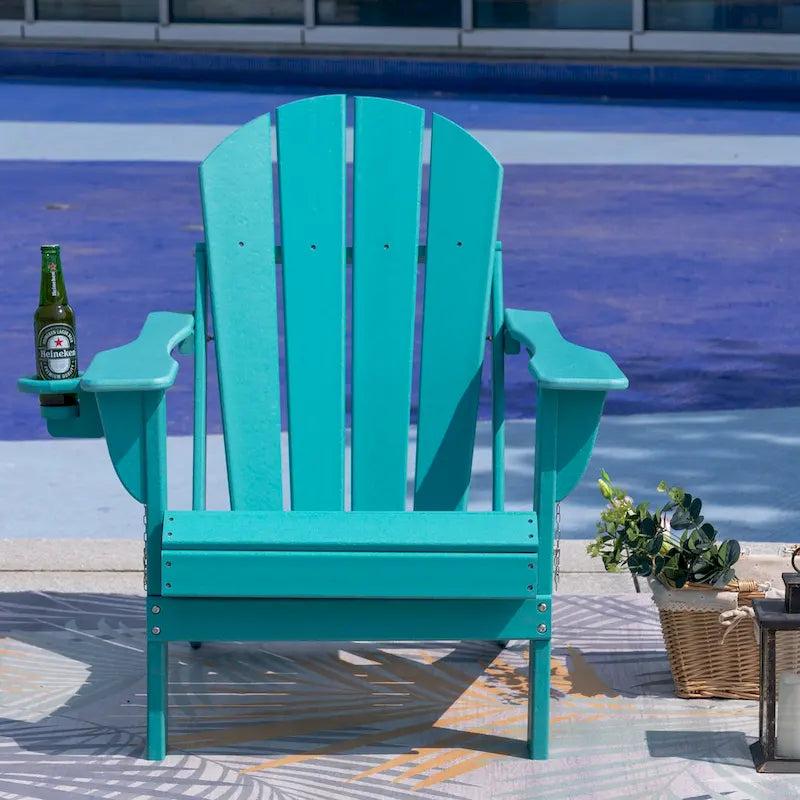 Outdoor Folding Adirondack Chair Patio Chair with Cup Holder