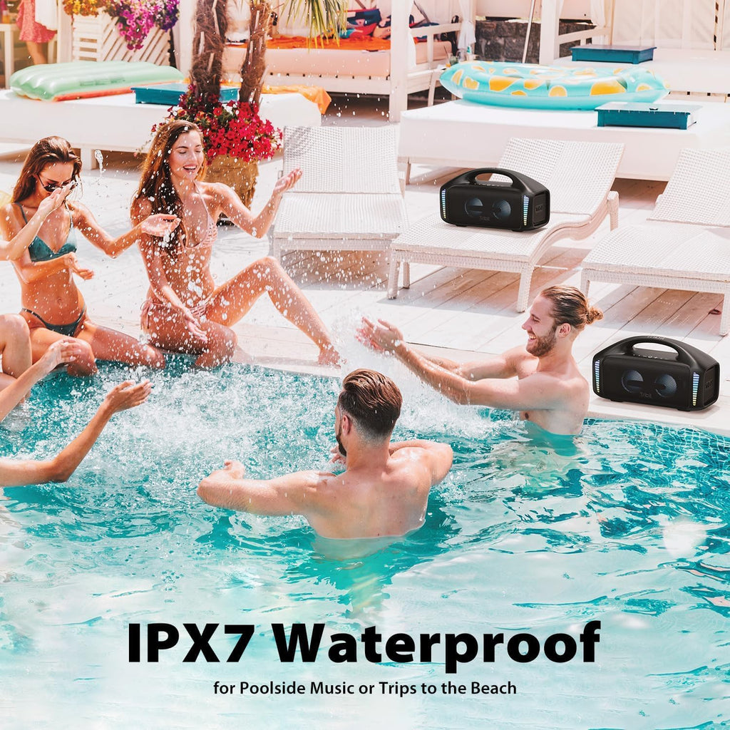 Tribit Bluetooth Lautsprecher StormBox Blast,Tragbarer Party Lautsprecher 90W Lauter Stereo Sound mit XBass LED-Lichtshow Bluetooth 5.3,Wasserdichter IPX7,TWS,30 Stunden Spielzeit für Draußen