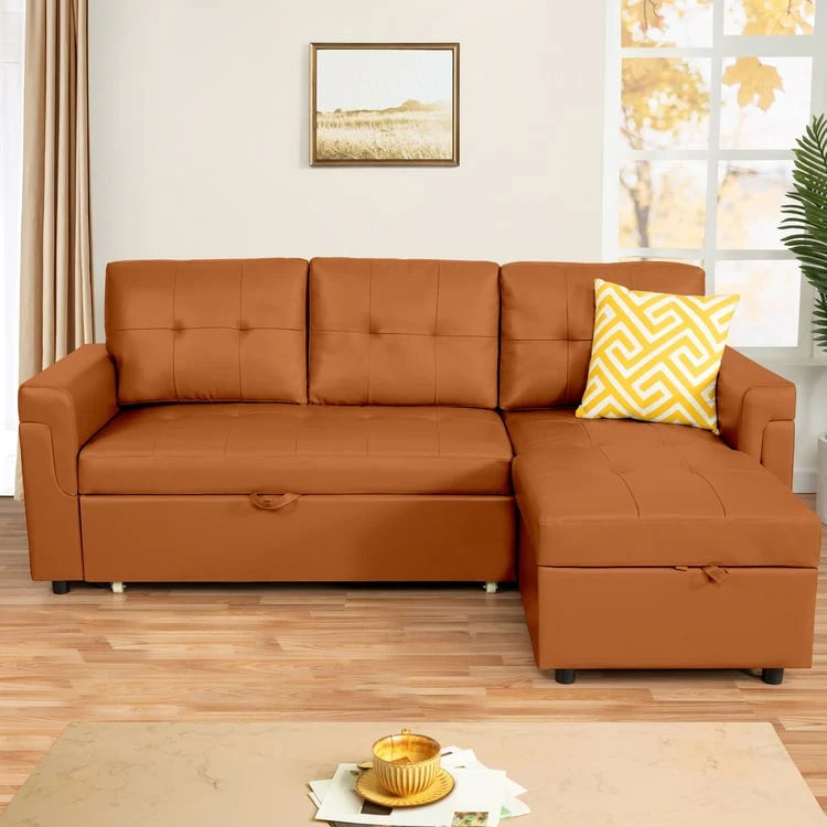 Reversible Sectional Sofa with Pull-Out Sleeper Bed, Hidden Storage Chaise, Durable Legs,