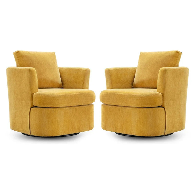 Modern Chenille Upholstered Swivel Accent Barrel Chair Set Modern Swivel Armchair for Living Room