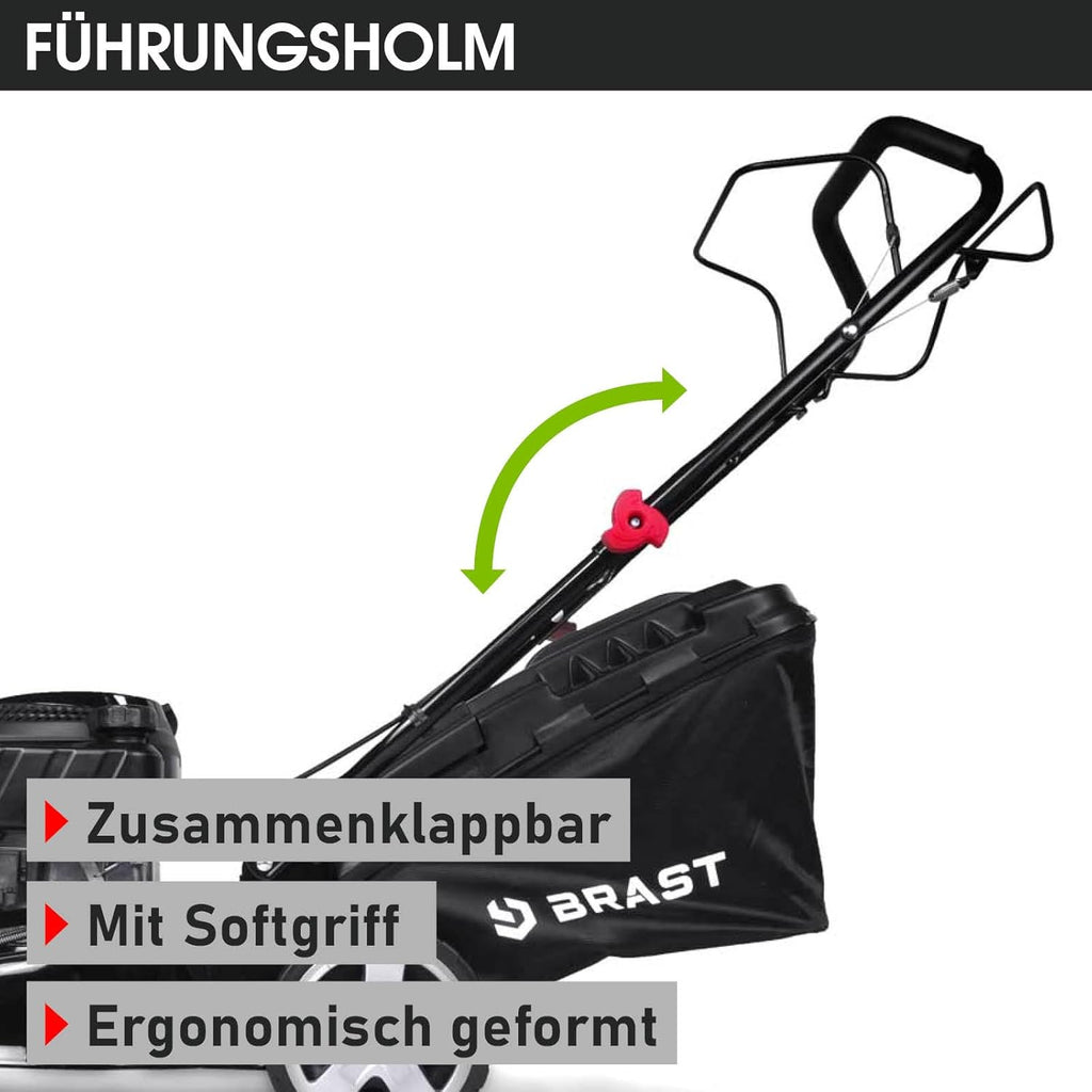 BRAST Benzin Rasenmäher mit Antrieb | 3,0kW (4,1PS) | Elektrostart | 41cm Schnittbreite | viele Modelle | TÜV | 4 Takt OHV Motor | 25-75mm Schnitthöhe | 40L Fangkorb | Stahlgehäuse | 16145 Estart