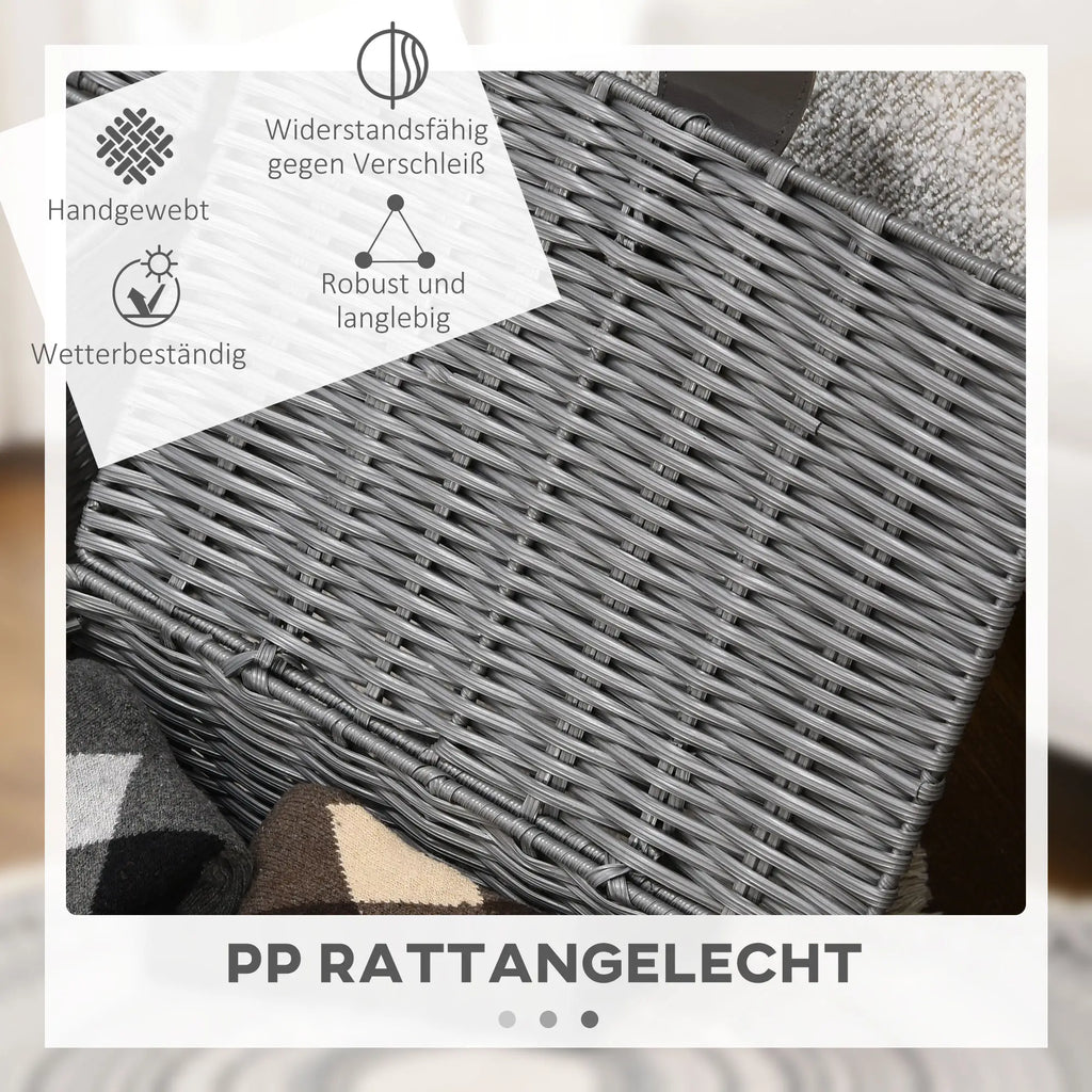 HOMCOM Aufbewahrungskorb 3er-Set handgeflochten mit Deckel