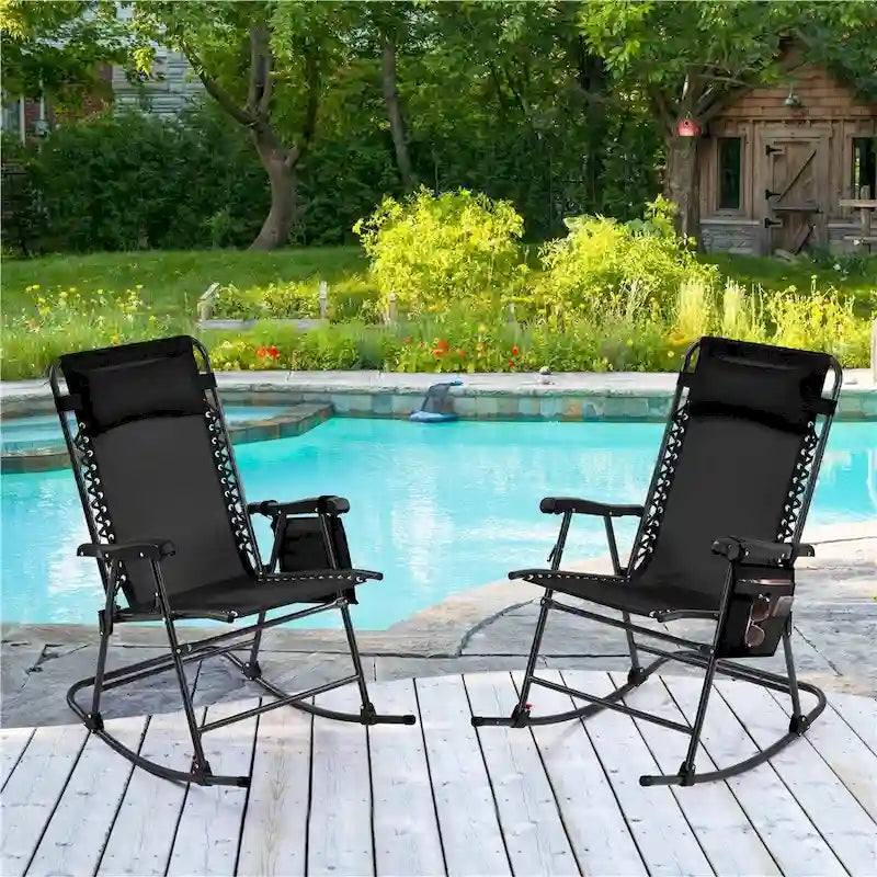 Yaheetech 2pcs 26in Rocking Chair Foldable Outdoor Lounge Chair