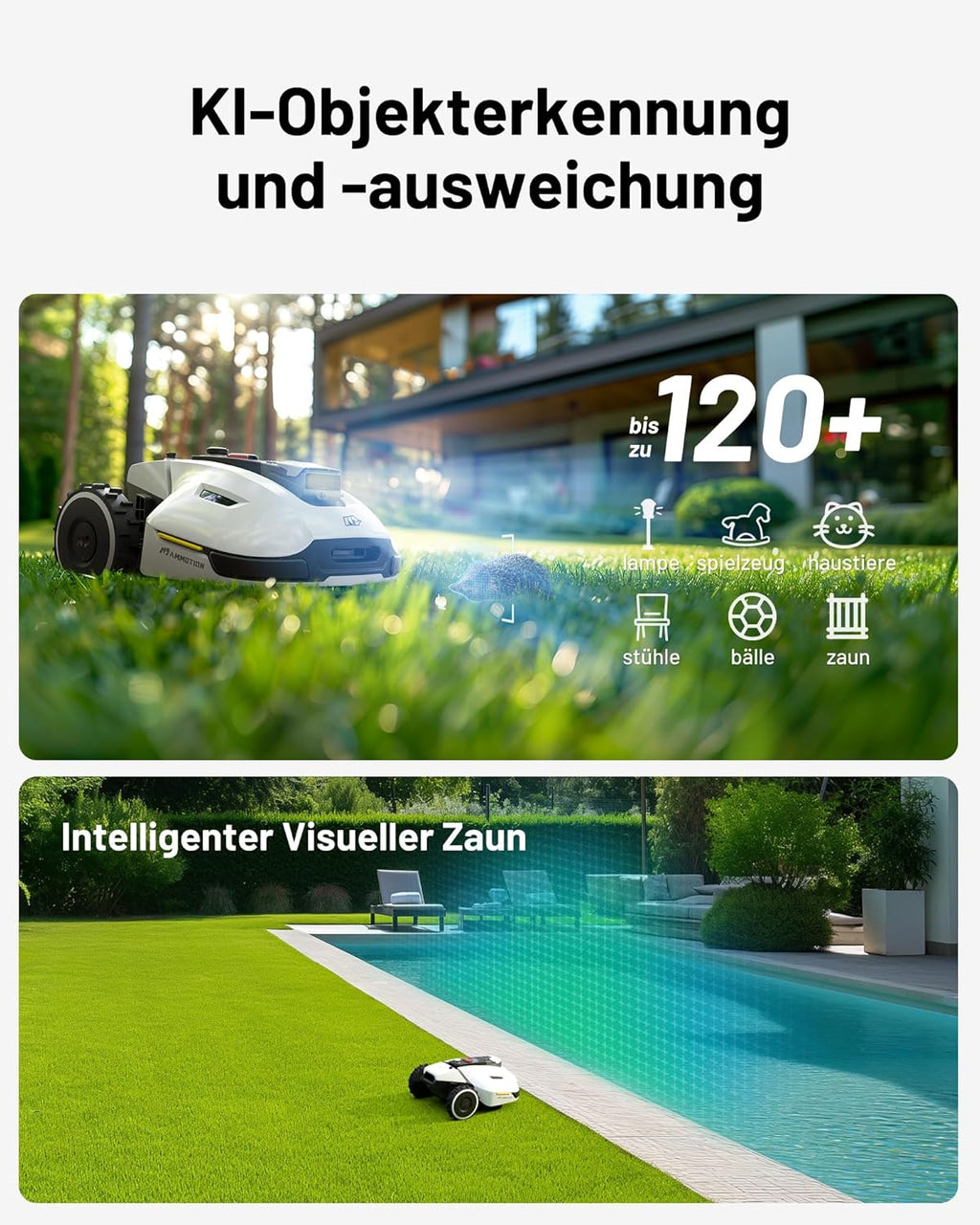 MAMMOTION YUKA Mini 700 Mähroboter ohne Begrenzungskabel, NetRTK+Vision, Keine RTK-Antenne erforderlich, Auto-Kartierung, Empf. 700m², Max. 1100m², mit 4G-Modul, 50% Steigung