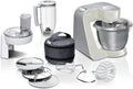 Bosch Küchenmaschine Serie 4 MUM58720,Edelstahl-Schüssel 3,9 L, Mixer 1,25 L, Planetenrührwerk,Knethaken,Schlag,Rührbesen, Durchlaufschnitzler, 3 Scheiben, 1000 W, Dunkelrot/Silber