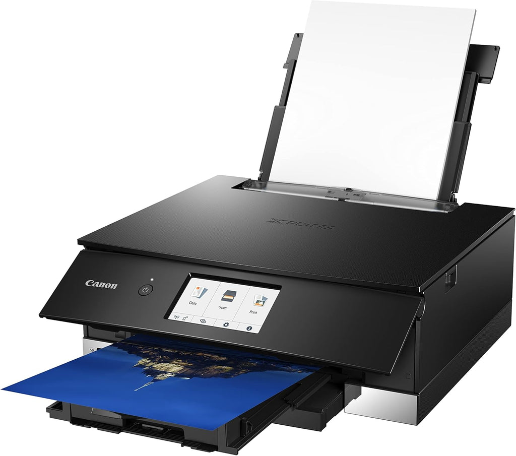 Canon PIXMA TS8750 Multifunktionsdrucker 3in1 (Tintenstrahl,Drucken, Kopieren, Scannen, A4, 10,8 cm Touch LCD, WLAN, Duplexdruck, 2 Papierzuführungen, 2 x 100 Blatt, 6 Separate Tinten) schwarz