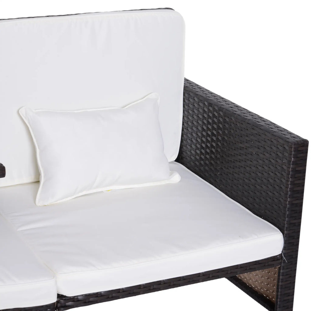 Outsunny Polyrattan Gartensofa-Set 3-teilig mit Hocker Kissen Outdoor