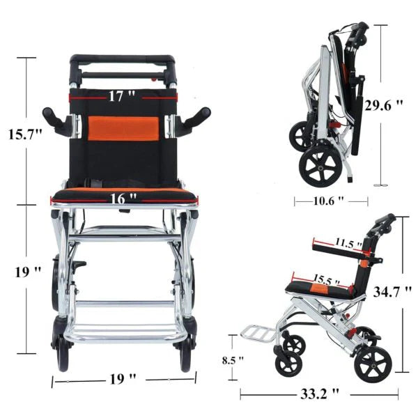 Ultra-Light Portable Folding Wheelchair, Travel-Friendly with Handbrake, 220 lbs Capacity, Ideal for Elderly & Children, 34.2�32.6 Unfolded Dimensions