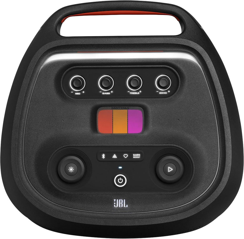 JBL Partybox Stage 120 in Schwarz – Tragbare Bluetooth-Lautsprecher-Box mit JBL Pro Sound, Lichtshow, KI-Sound-Boost und Teleskopgriff – 12 h Laufzeit