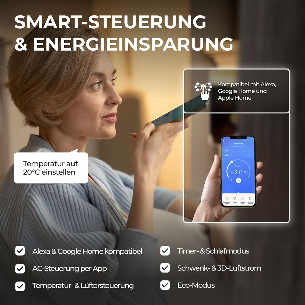 Kältebringer Split Klimaanlage - 9000 BTU (2,6 kW) - Klimagerät mit Heizfunktion, WiFi & App, bis 45qm, sehr leise - Set mit 5m Kupferleitung, Kältemittel R32, Montagematerial, Wandhalterung