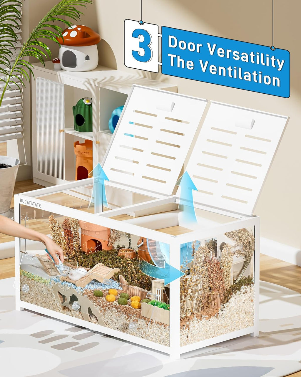 BUCATSTATE Hamsterkäfig 3,0: Metall Rattenkäfig Kleintierkäfig Groß Stapelbar mit Einfacher Montage 120L x 60W x 62H cm für Nager, Mäuse, Zwerghamster (0,72m², Weiß)