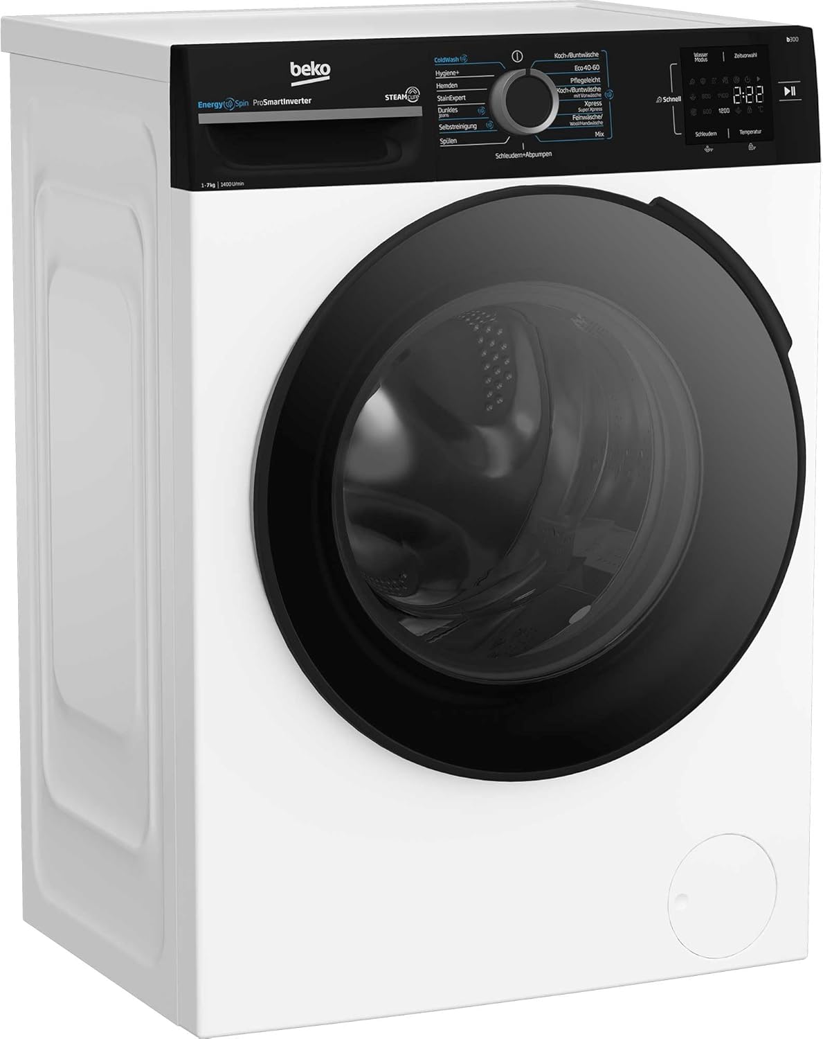 Beko WMC91464ST1 b300 Waschvollautomat, Waschmaschine, 9 kg, Bluetooth, ProSmart Inverter Motor, Dampffunktion, Pet Hair Removal, Watersafe+, Weiß