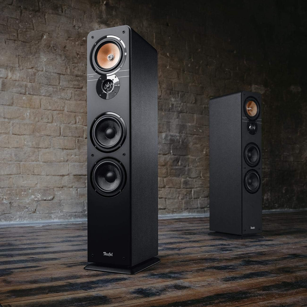 Teufel Ultima 40 Stereo Lautsprecher - HiFi Standlautsprecher Paar der Spitzenklasse, Phase-Plug Hochtöner, 3-Wege System, Doppelrohr-Bassreflex, Musik, Filmton, Games - schwarz