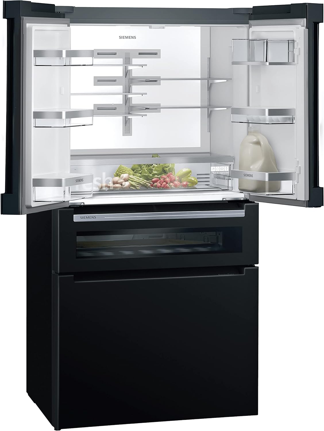 SIEMENS KF96NVPEA iQ300 Multi-Door-Kühlschrank, 183 x 91 cm, 405 L Kühlen & 200 L Gefrieren, hyperFresh längere Frische, noFrost nie wieder abtauen, superCooling schnellere Kühlung