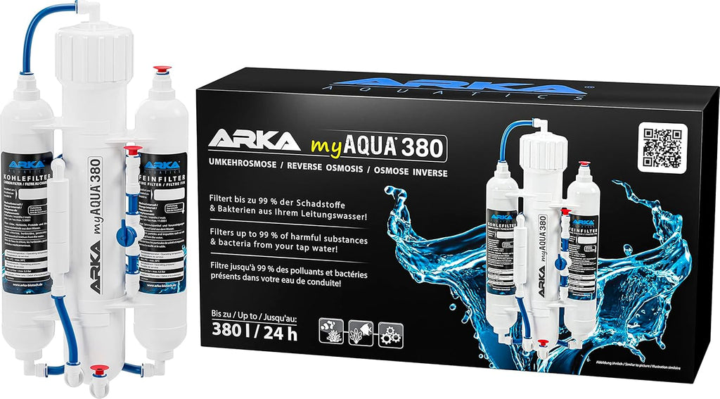 ARKA myAQUA 1900 Umkehrosmoseanlage 1900 L/Tag - Wasserfilter & Enthärtungsanlage, entfernt bis zu 99% Salze, Schadstoffe & Bakterien - Für Aquarien & Haushalt