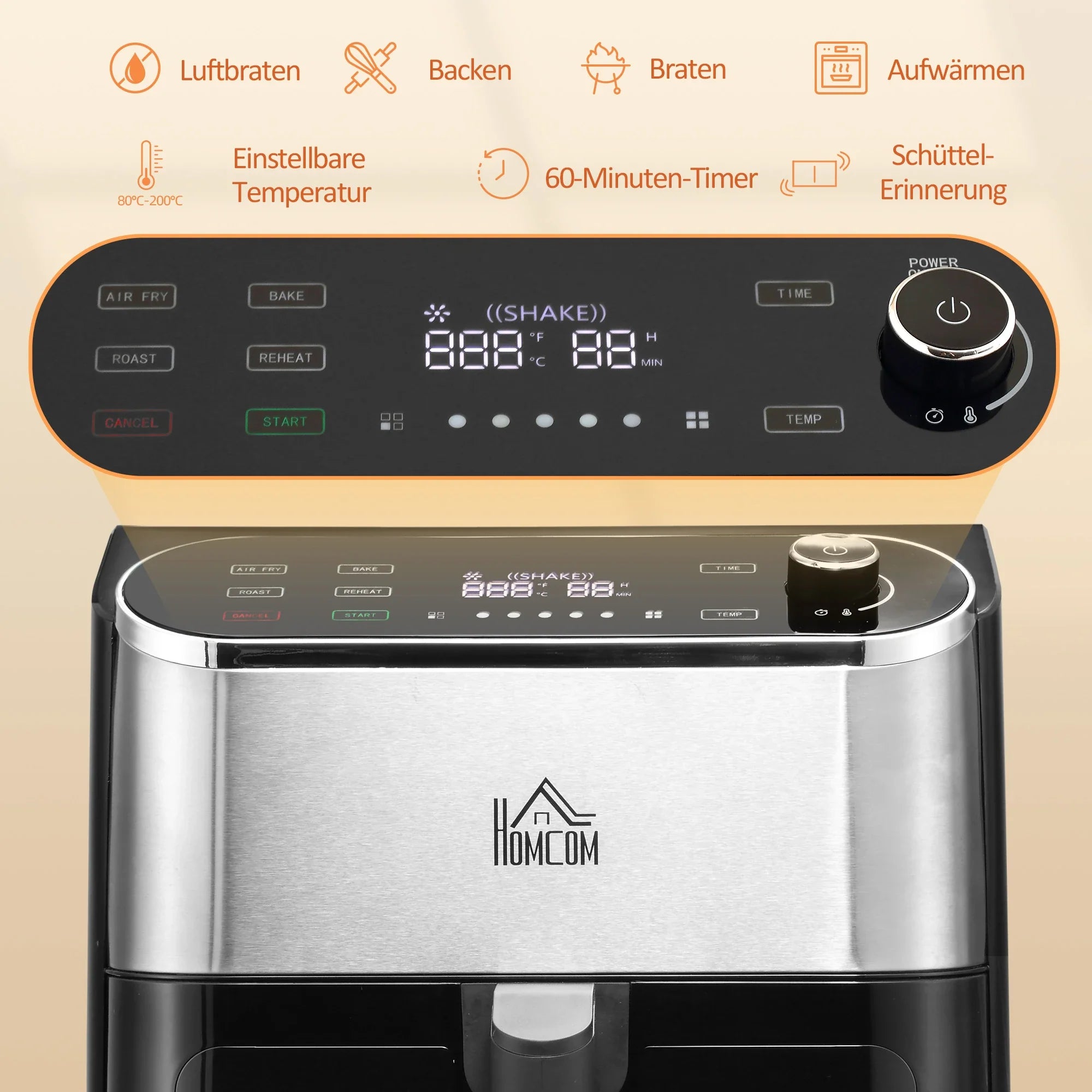 HOMCOM Heißluftfritteuse Airfryer fettarm schnelles Garen