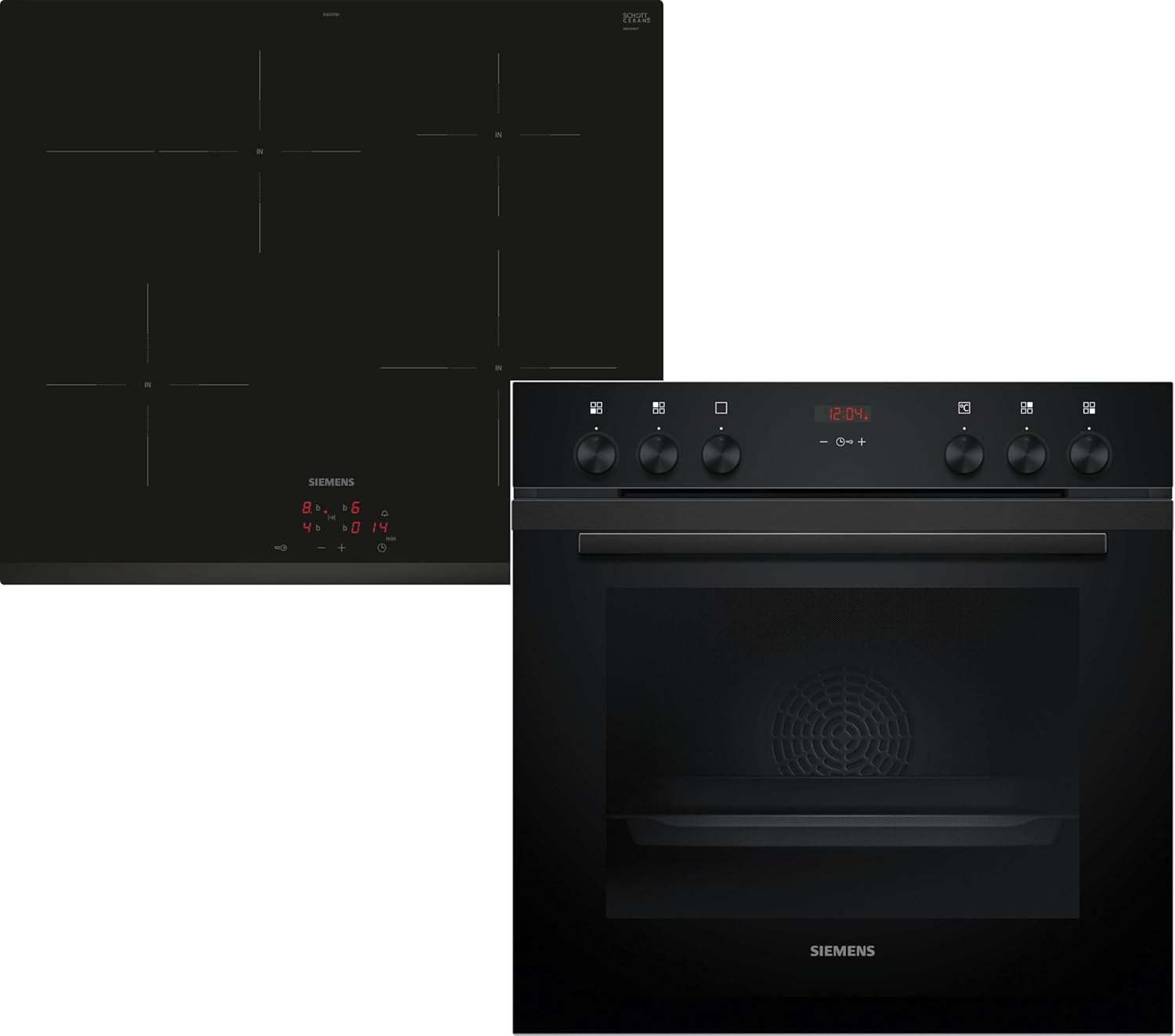 Siemens EQ522IA01, Einbauherd-Set, Bestehend aus HE517GBS4 Herd, 60 x 60 cm, 3D Heißluft, Selbstreinigung, Clip Auszug & EI645CFB6E Induktionskochfeld, Bräterzone, powerBoost, Edelstahl Rahmen