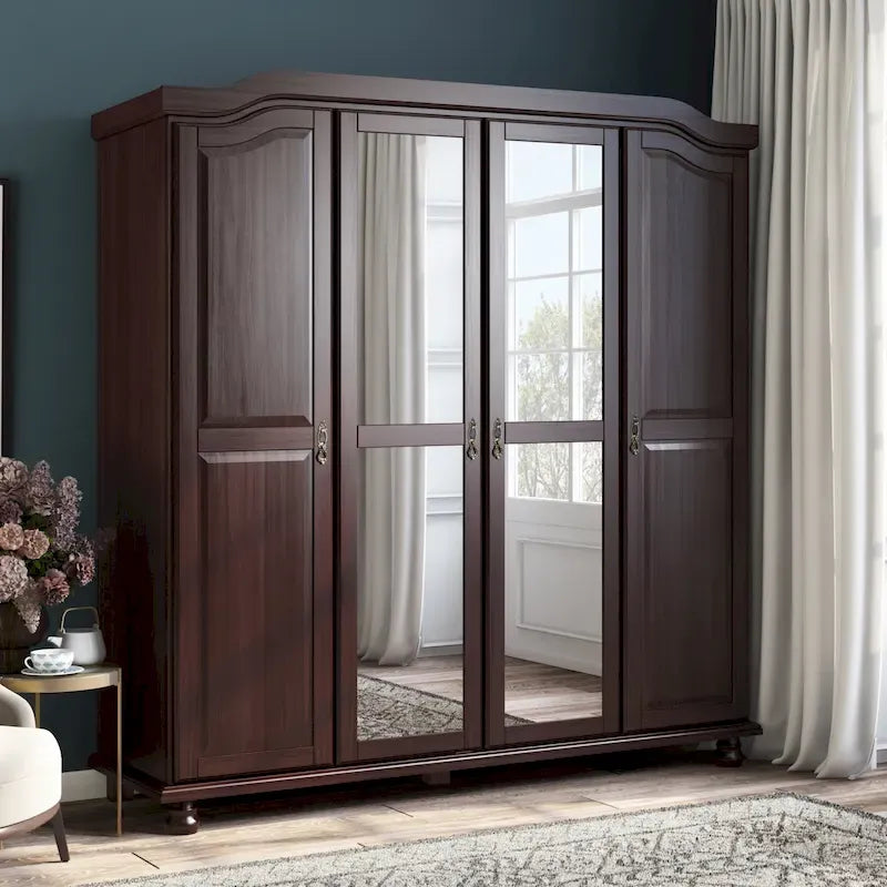 Palace Imports 100% Solid Wood Kyle 4-Door Wardrobe Armoire with Solid Wood or Mirrored Doors