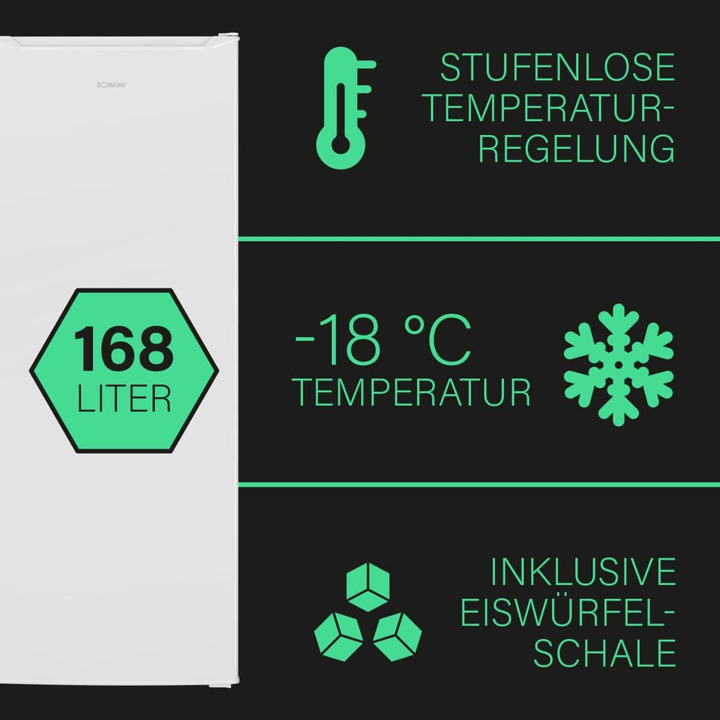 Bomann Gefrierschrank | Tiefkühlschrank | Freezer | Nutzinhalt 168 Liter | wechselbarer Türanschlag | 4 Sterne Gefrierraum | GS 7340 inox