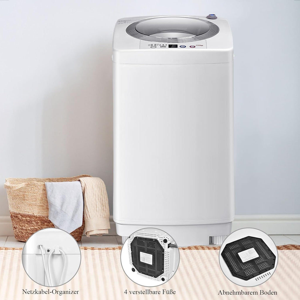 RELAX4LIFE Vollautomatische Waschmaschine 3,5 kg, Waschvollautomat mit Pump & Display, Toplader Miniwaschmaschine mit Schleuder & 6 Wasche-Modelle, 240W, für Camping & Wohnmobil, 43 x 43 x 75cm, Weiß