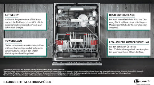 Bauknecht BUO 3O41 PLT X Unterbau-Geschirrspüler 60 cm /14 Maßgedecke /10 Standardprogramme und 1 Sensorprogramm/PowerClean/ActiveDry/Besteckschublade/Vollwasserschutz