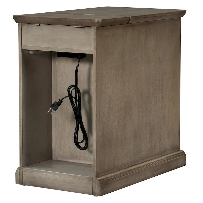 Classic Vintage End Table Side Table with USB Ports and 1 Multifunctional Drawer with Cup Holders