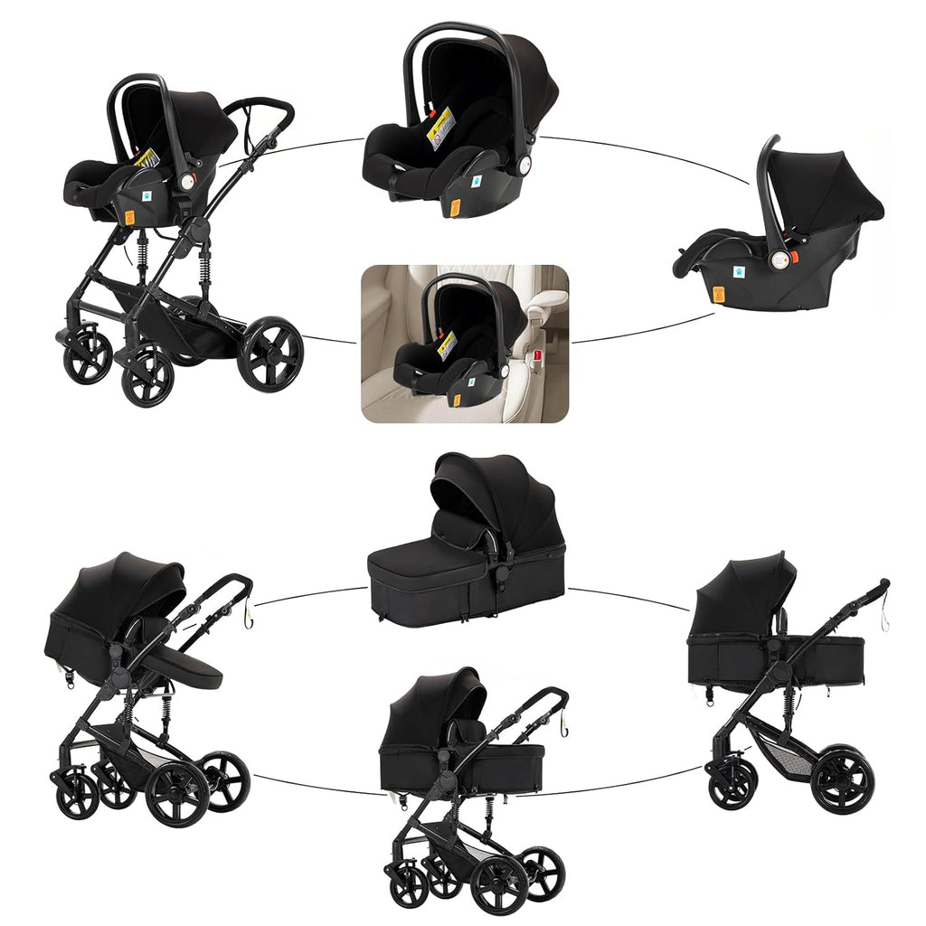 3 in 1 Kombikinderwagen 3 in 1 Reisesysteme Kinderwagen Infant Hochlandschaft Liegender Buggy Kinderwagen Neugeborenen Kinderwagen Faltbarer Standardkinderwagen (906 White)