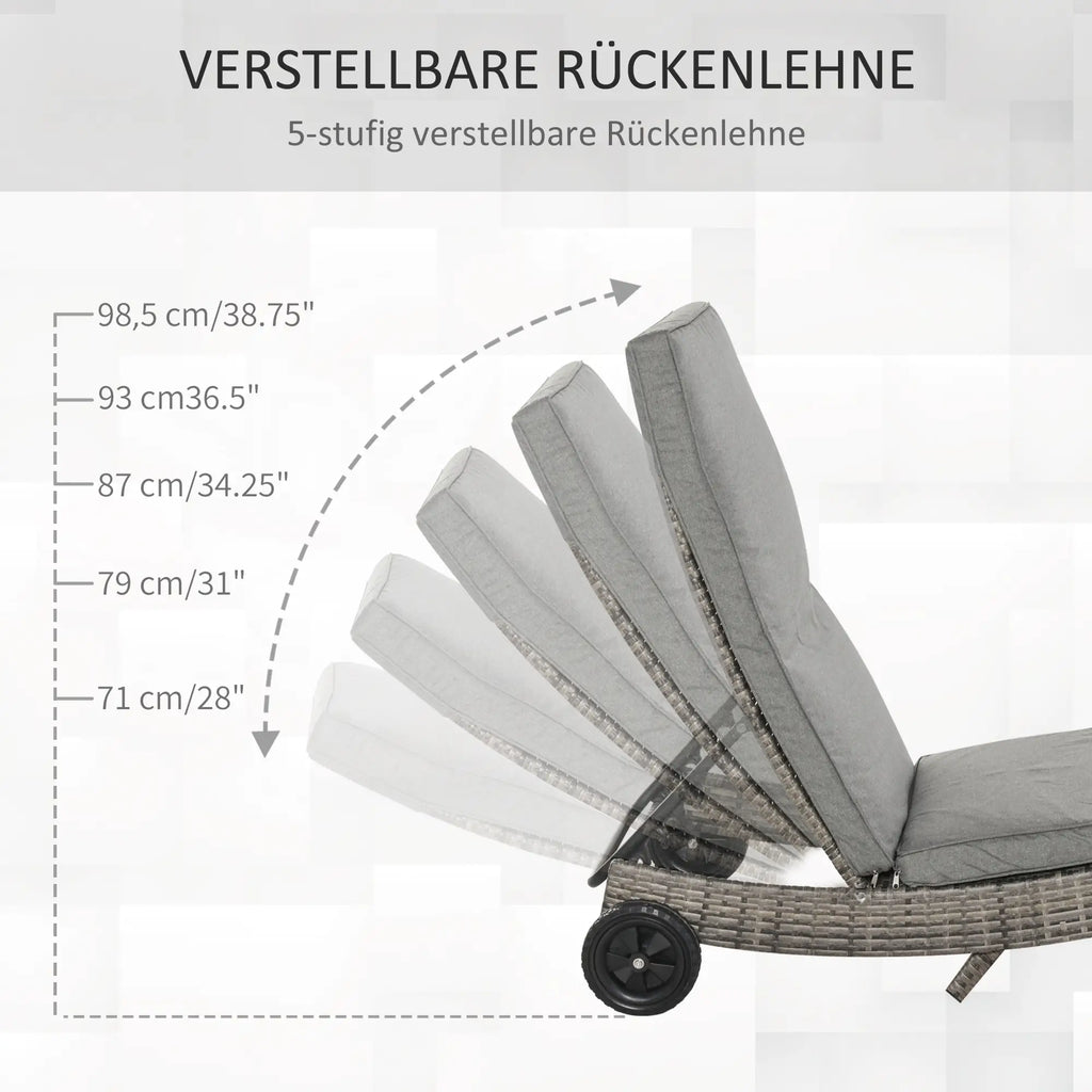 Outsunny Sonnenliege Polyrattan verstellbar mit Rollen grau