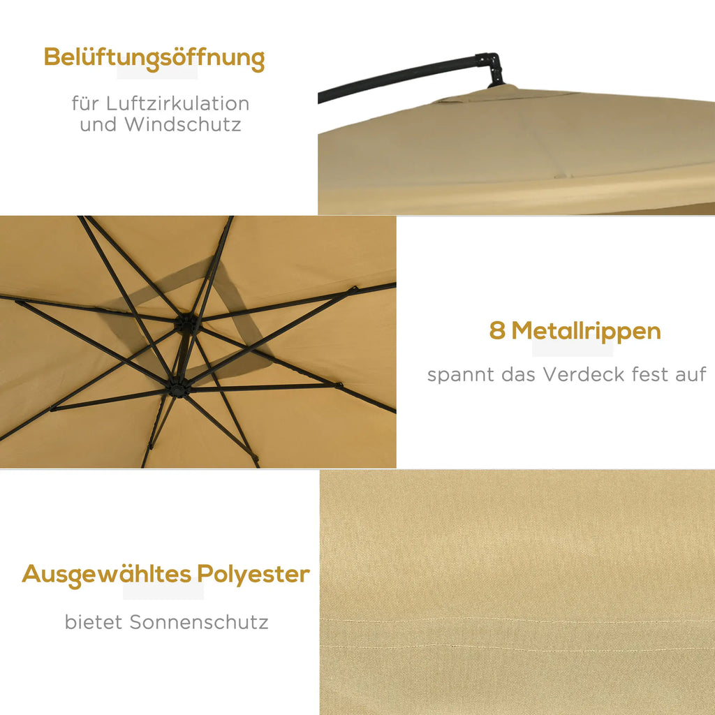 Outsunny Ampelschirm Gartenschirm mit Moskitonetz Handkurbel