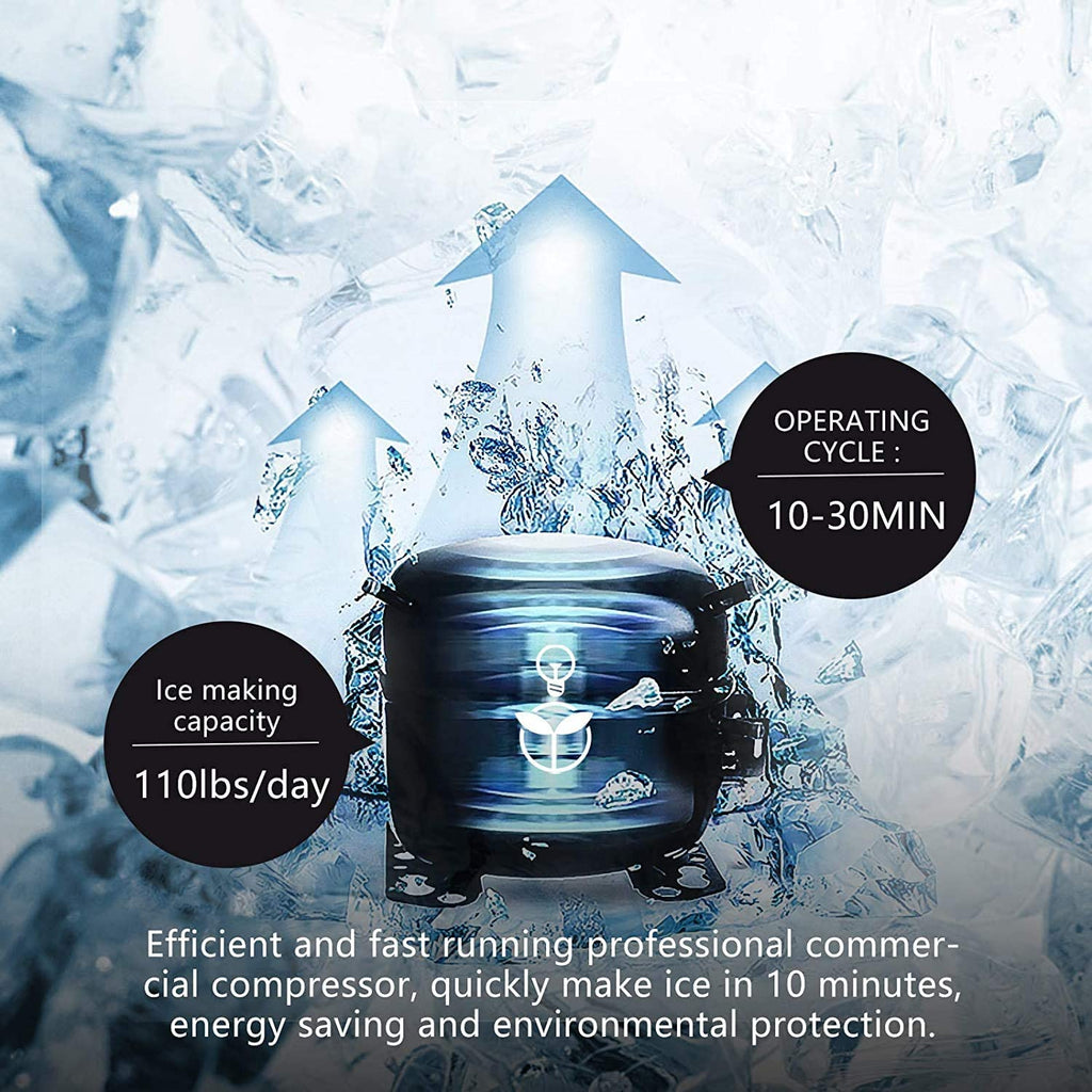 YUTGMasst Commercial Ice �� 110LBS/24H Stainless Steel Free-Standing Ice Machine Maker Air Cooling Ice