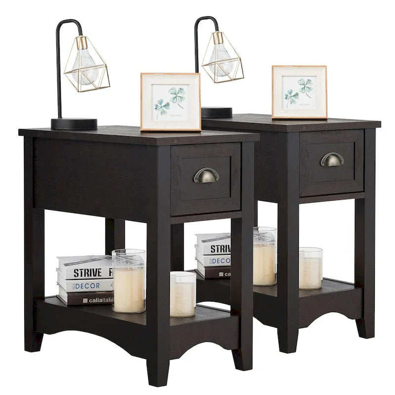 Gymax Set of 2 Contemporary Side End Table Compact Table w/ Drawer - 13  X 22  X 23  (L X W X H)