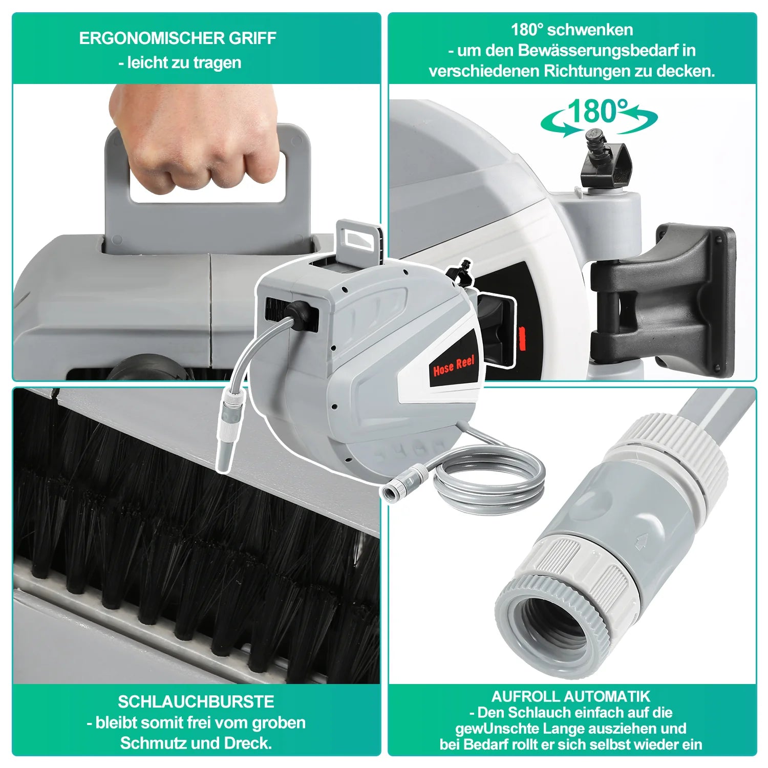 Sonnewelt Schlauchtrommel mit Handbrause und Gartenschlauch
