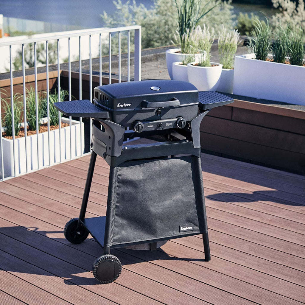 EndersGasgrill Urban II Pro, Tischgrill, Grillen-, Kochen- und Backen Funktion, 2 Brenner Edelstahl, mit Grill-Thermometer, Balkon-, Camping-Grill, Aluguss-Gehäuse, Gusseisen-Rost, #2062